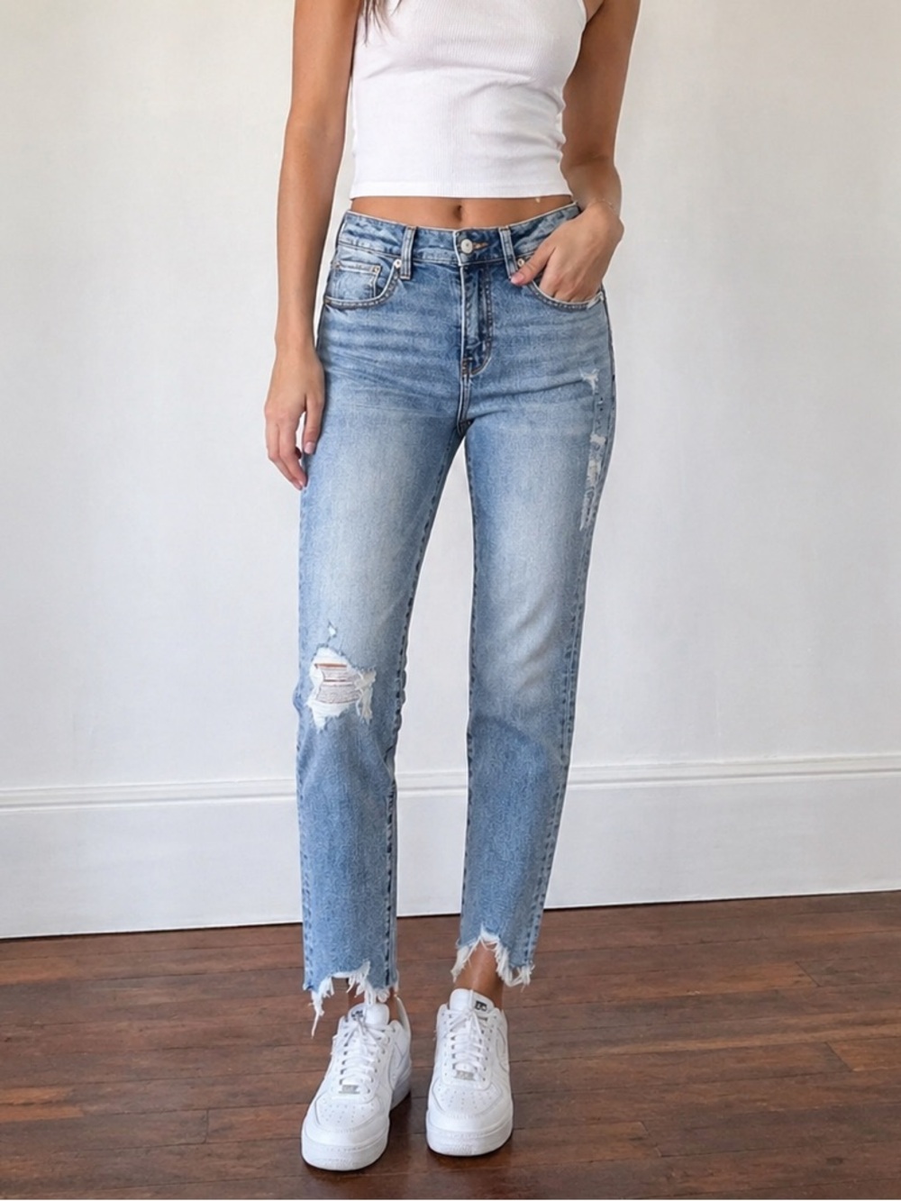 American Eagle Light Blue Distressed High-Rise Slim Straight Women's Jeans